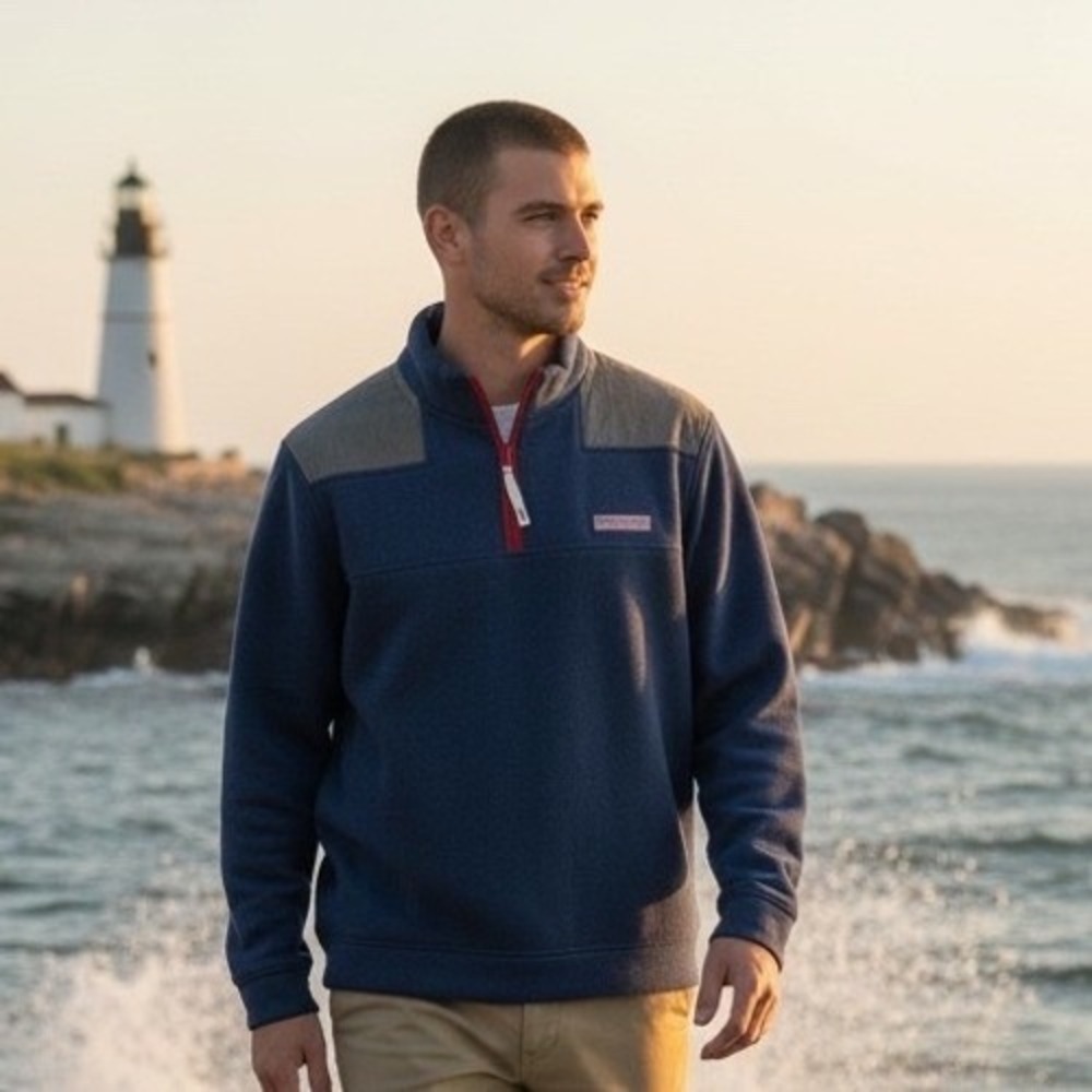 Vineyard Vines Men Navy Blue 1/4 Zip Pullover Corduroy Shoulder Patch Small 1589